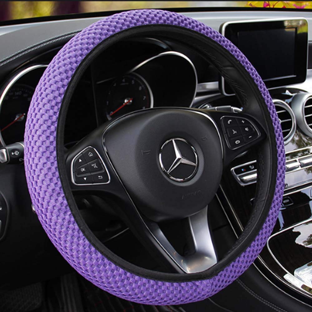 Breathable Mesh Anti-Slip Steering Wheel Cover - Universal Fit, No Fixed Inner Race - Purple | Comfortable Grip for Summer Driving & Long Road Trips
