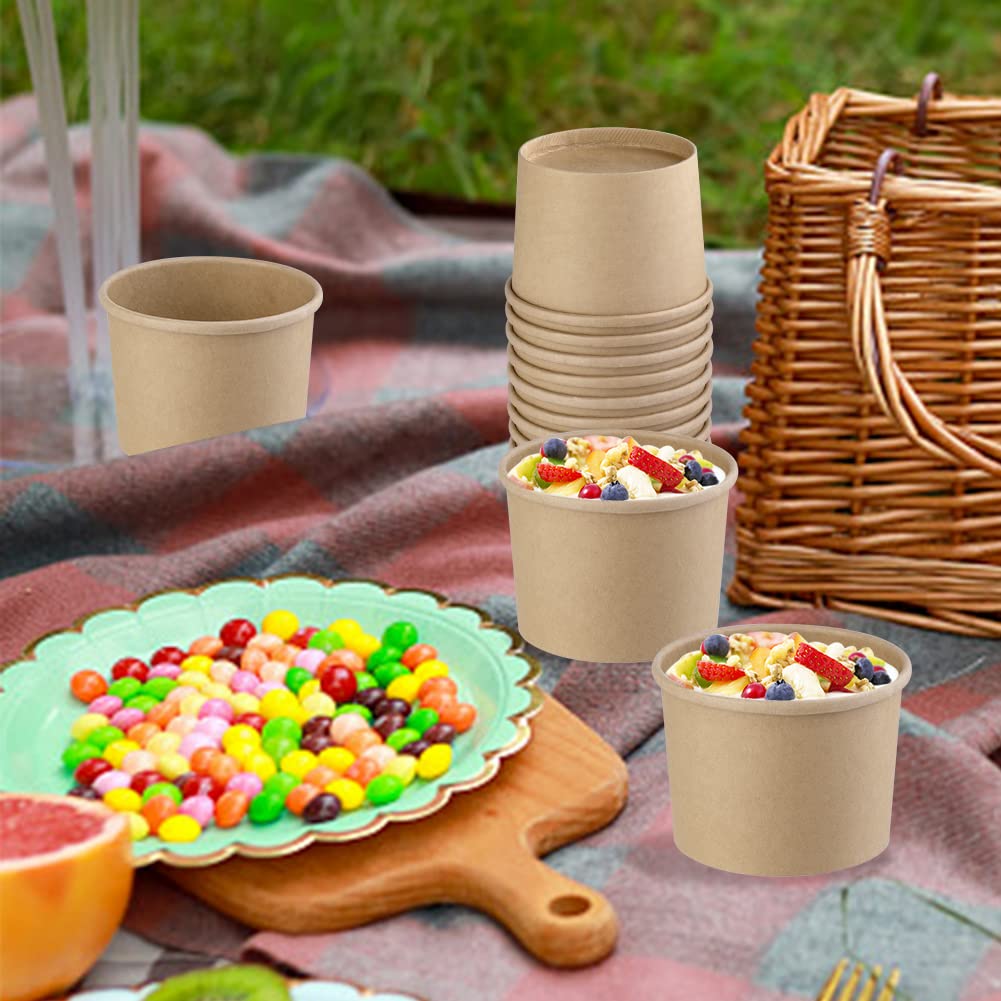 12 oz 25 Pack Disposable Paper Soup Containers with Lids - Eco-Friendly Food Storage Cups for Restaurants, Takeout, Ice Cream, and To-Go Lunches - Perfect for Hot Soups, Salads, and Desserts