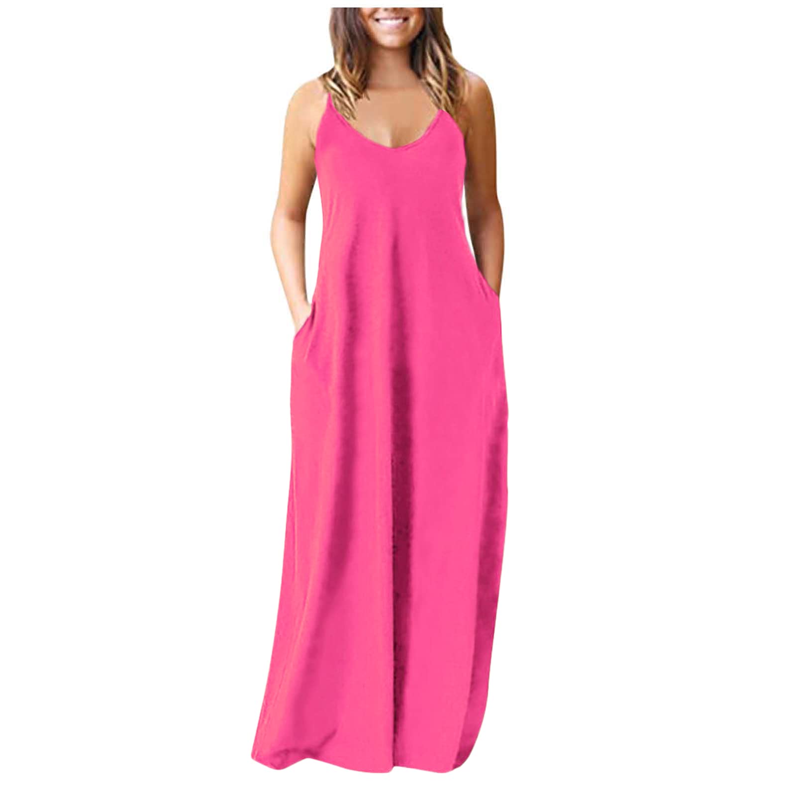 GUOBIOZIY Women's Casual Long Maxi Dress - Sexy Sleeveless Plus Size Summer Cami Dress with Pockets | Perfect for Beach, Party & Vacation Wear