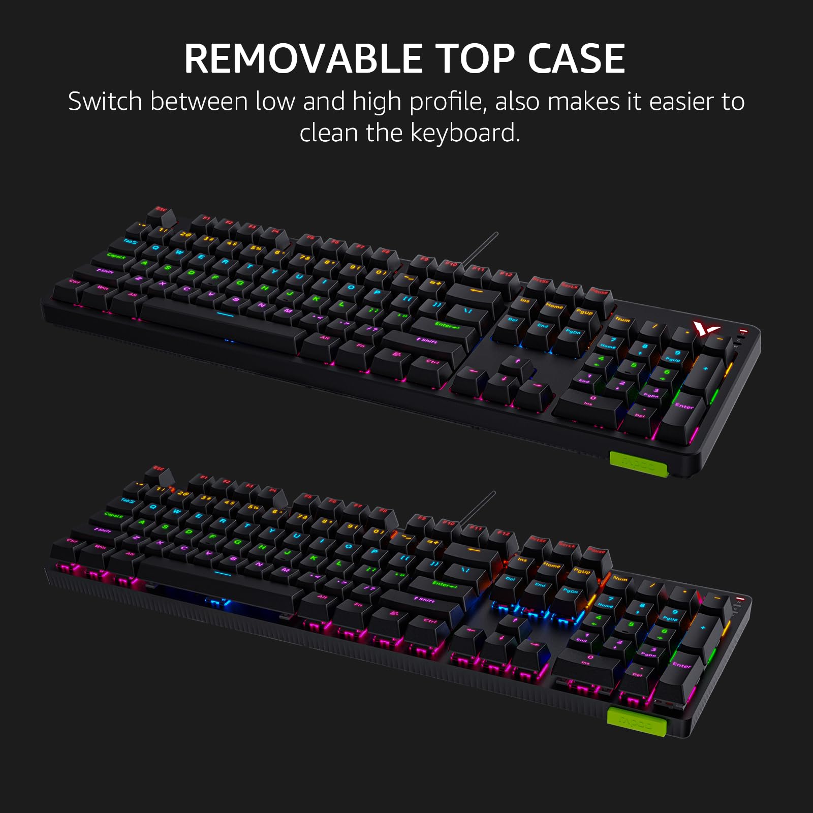 RAPOO V500Pro Full-Size Mechanical Gaming Keyboard - 104 Keys with Anti-Ghosting, Customizable RGB Backlight, Brown Switches, USB-C, Durable Design for PC Gamers - Perfect for Esports, Streaming & Office Work (2024 Edition)