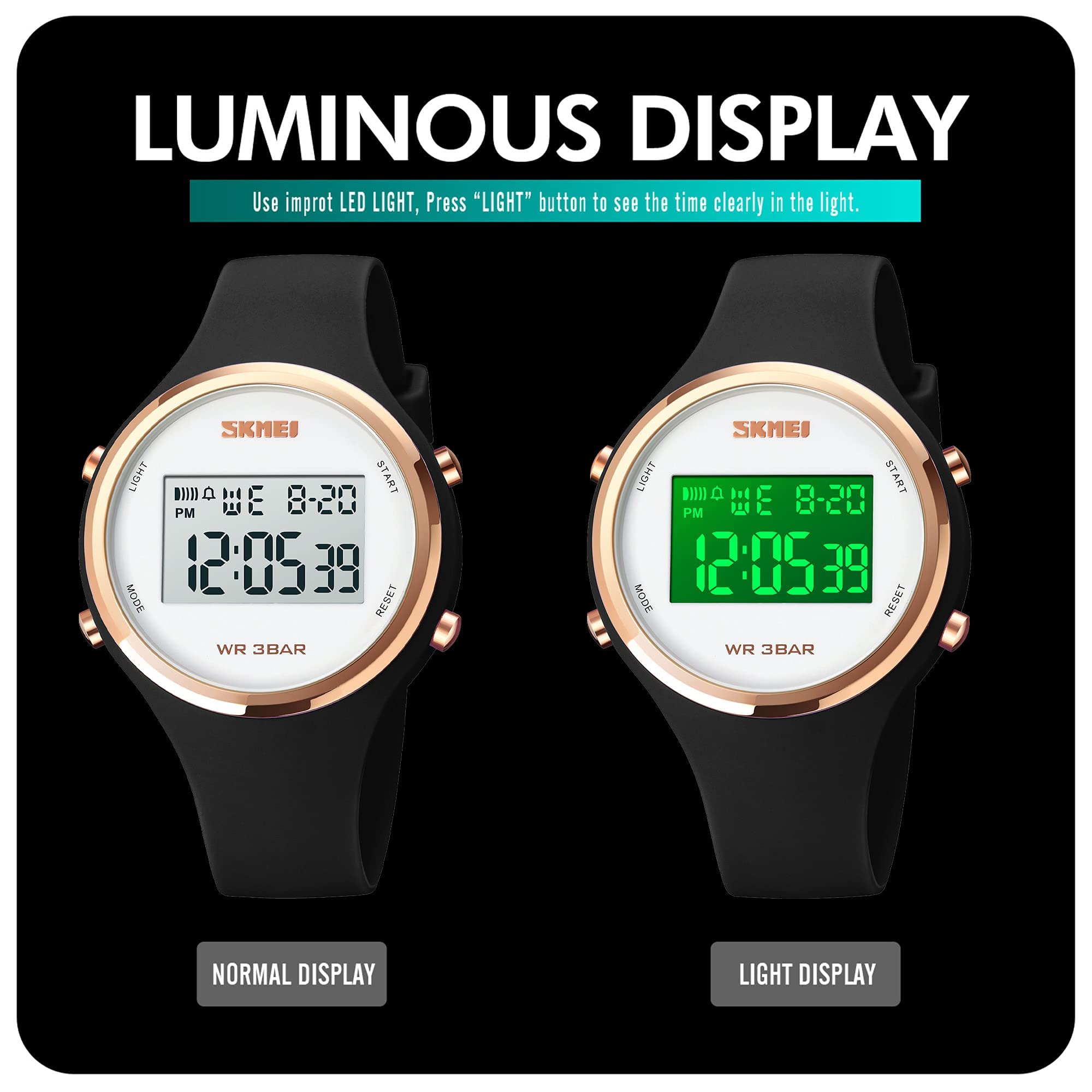 Findtime Women's Digital Sports Watch - Waterproof 30M, Stopwatch, Alarm, LED Backlight, Calendar, Week Date, Silicone Strap - Perfect Gift for Active Women & Girls - Ideal for Running, Swimming & Outdoor Activities