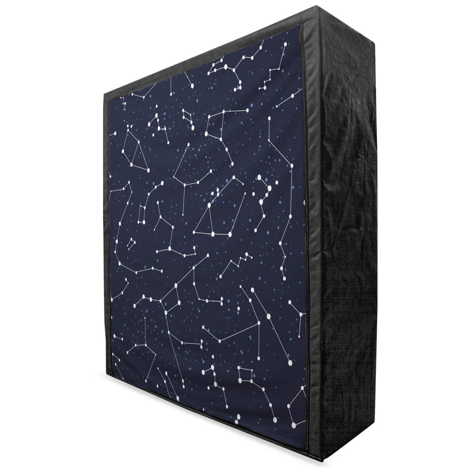 Ambesonne Constellation Portable Fabric Wardrobe - Milky Way Starry Night Sky Pattern Closet Organizer with Shelves, 59 Inch Blue Dark Blue White - Perfect for Bedroom, Dorm, Apartment & Travel Storage