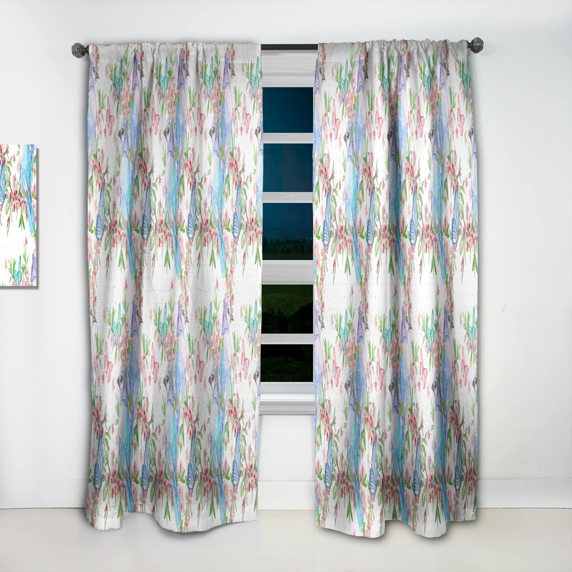 DesignQ Thermal Insulated Curtains - Single Panel 52x108 - Elegant Bird & Butterfly Pattern for Bedroom & Living Room - Perfect for Home Decor & Light Control