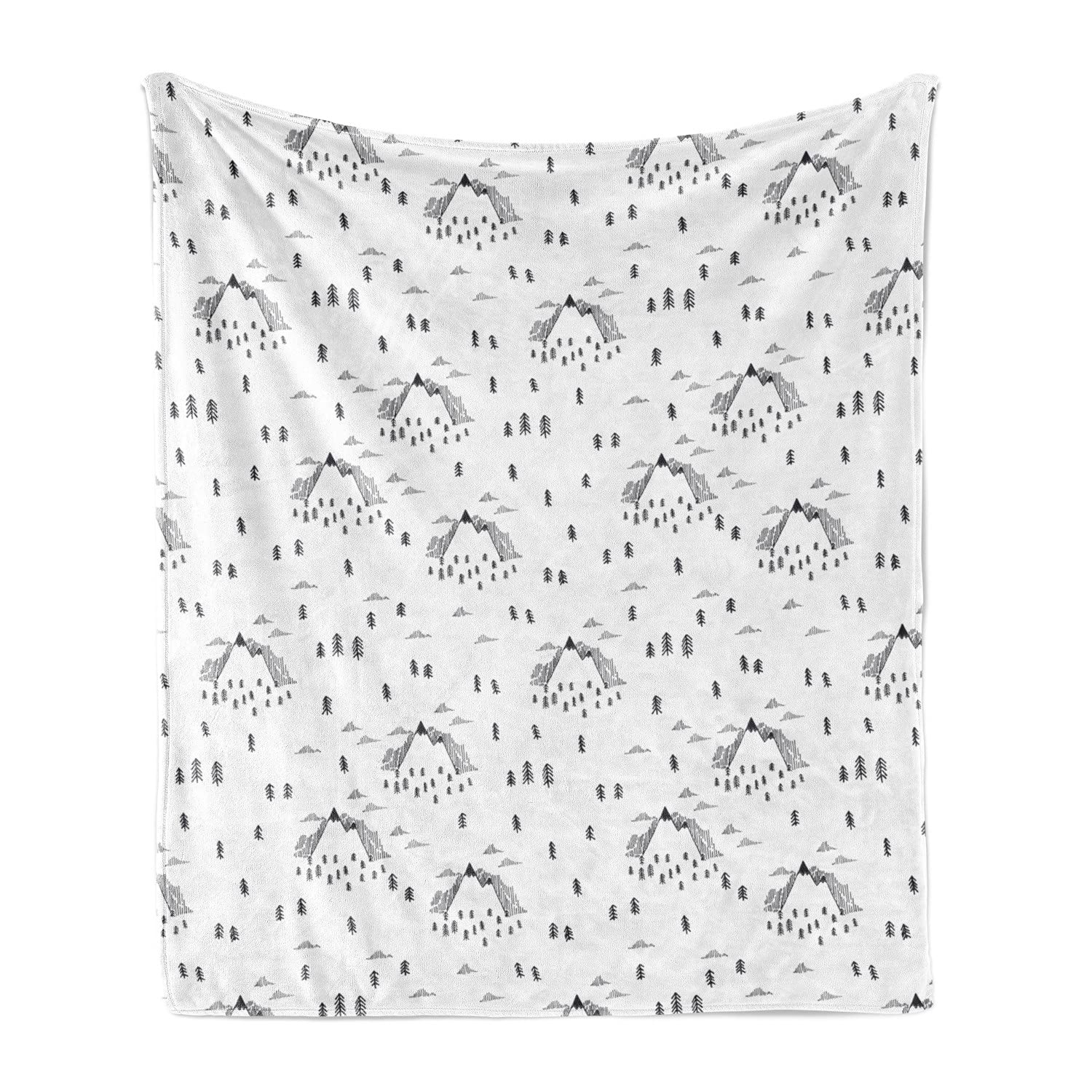 Ambesonne Flannel Fleece Throw Blanket - Soft Mountain Peaks & Spruce Trees Design, 50
