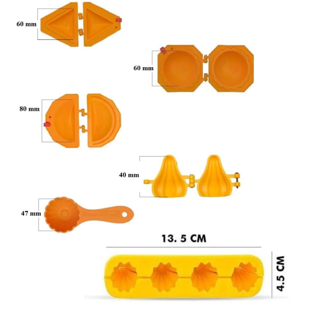 Skytail Prasad Laddoo Mould & 4-Slot Samosa Kachori Maker - Plastic Modak Sancha for Indian Sweets, Chocolate, Gujhia - Perfect for Ganesh Chaturthi, Diwali Festivals & Home Cooking