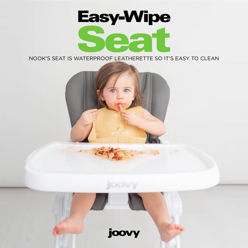 Joovy Nook High Chair - 4-Position Adjustable Height, Swing Open Tray & Removable Dishwasher-Safe Insert for Easy Cleaning - Compact Foldable Design for Space Saving Storage (Charcoal) - Perfect for Babies & Toddlers at Home or Restaurant Dining