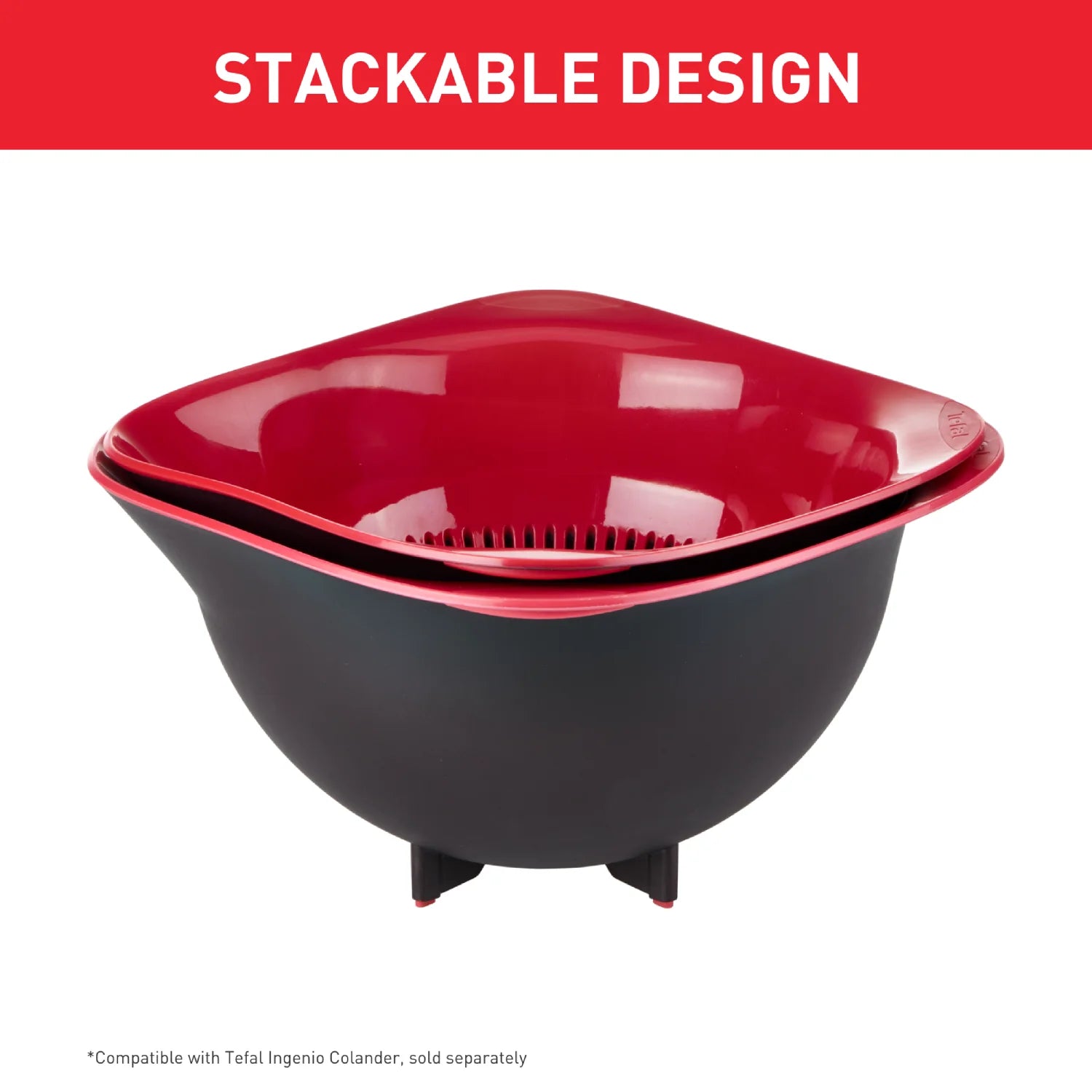 Tefal Ingenio K2070414 Mixing Bowl Set - Durable Non-Stick Stainless Steel for Baking, Cooking & Meal Prep - Perfect for Home Chefs & Professional Kitchens