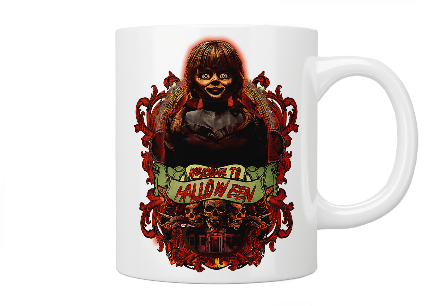 Annabelle Welcome To Halloween Coffee Mug - Horror Movie Themed Ceramic Cup for Halloween Decorations, Gifts, and Spooky Movie Nights