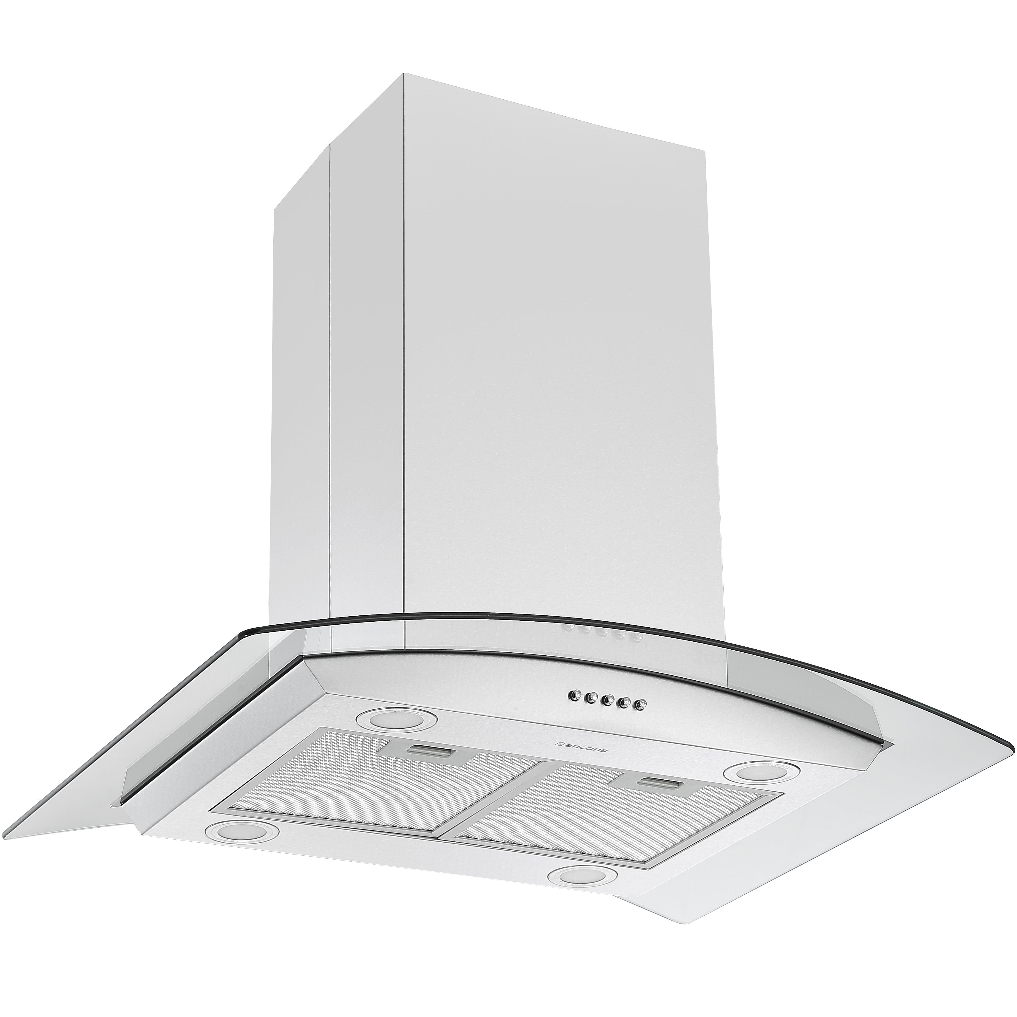 30 Inch Stainless Steel Convertible Island Mount Range Hood with Glass Canopy - Powerful Kitchen Ventilation for Open Concept Homes & Modern Kitchens