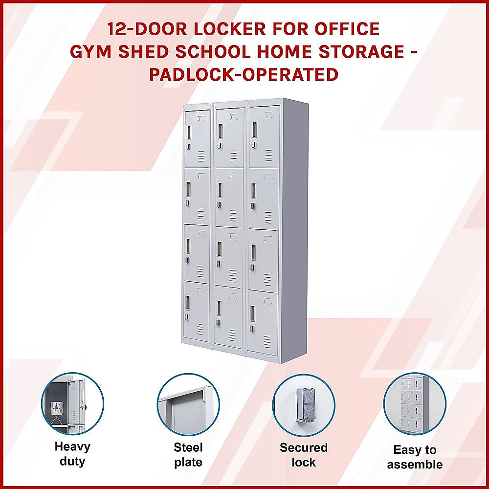 12-Pack Heavy Duty Door Locker with Padlock - Secure Storage for Office, Gym, Shed, School & Home - Ideal for Lockers, Cabinets, Gates and Storage Units