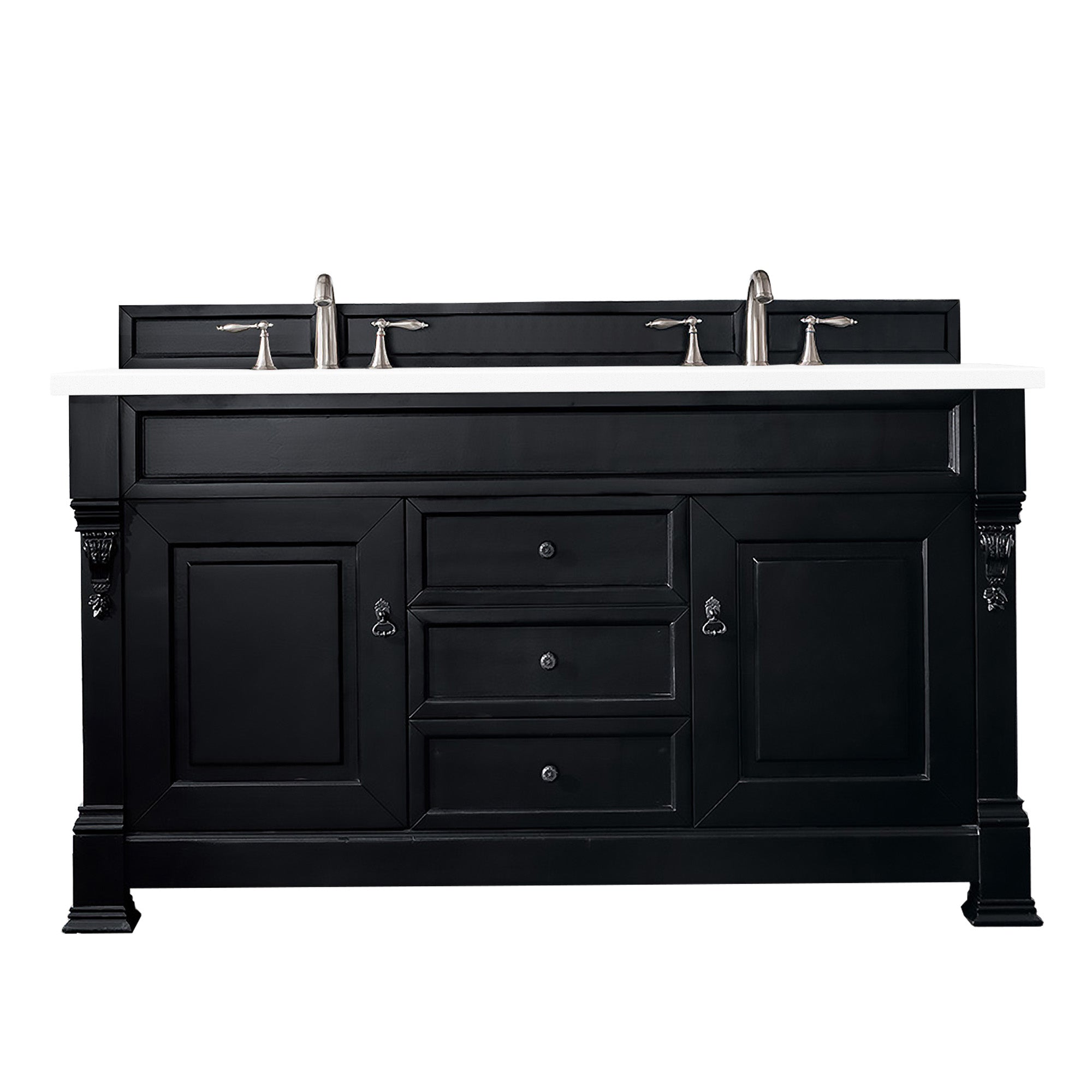Brookfield 60-Inch Double Bathroom Vanity in Antique Black with 3CM Classic White Quartz Countertop - Perfect for Master Bathrooms & Modern Home Renovations