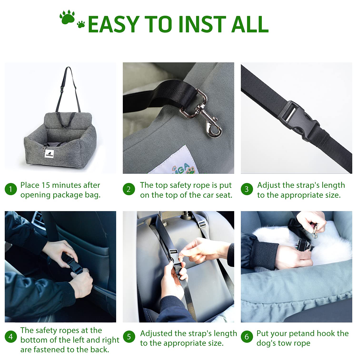 **Upgraded Deluxe Washable Dog Car Seat – Portable Pet Booster Seat with Clip-On Safety Leash, Travel Carrier for Small & Medium Dogs – Gray | Perfect for Road Trips, Vet Visits & Daily Commutes**