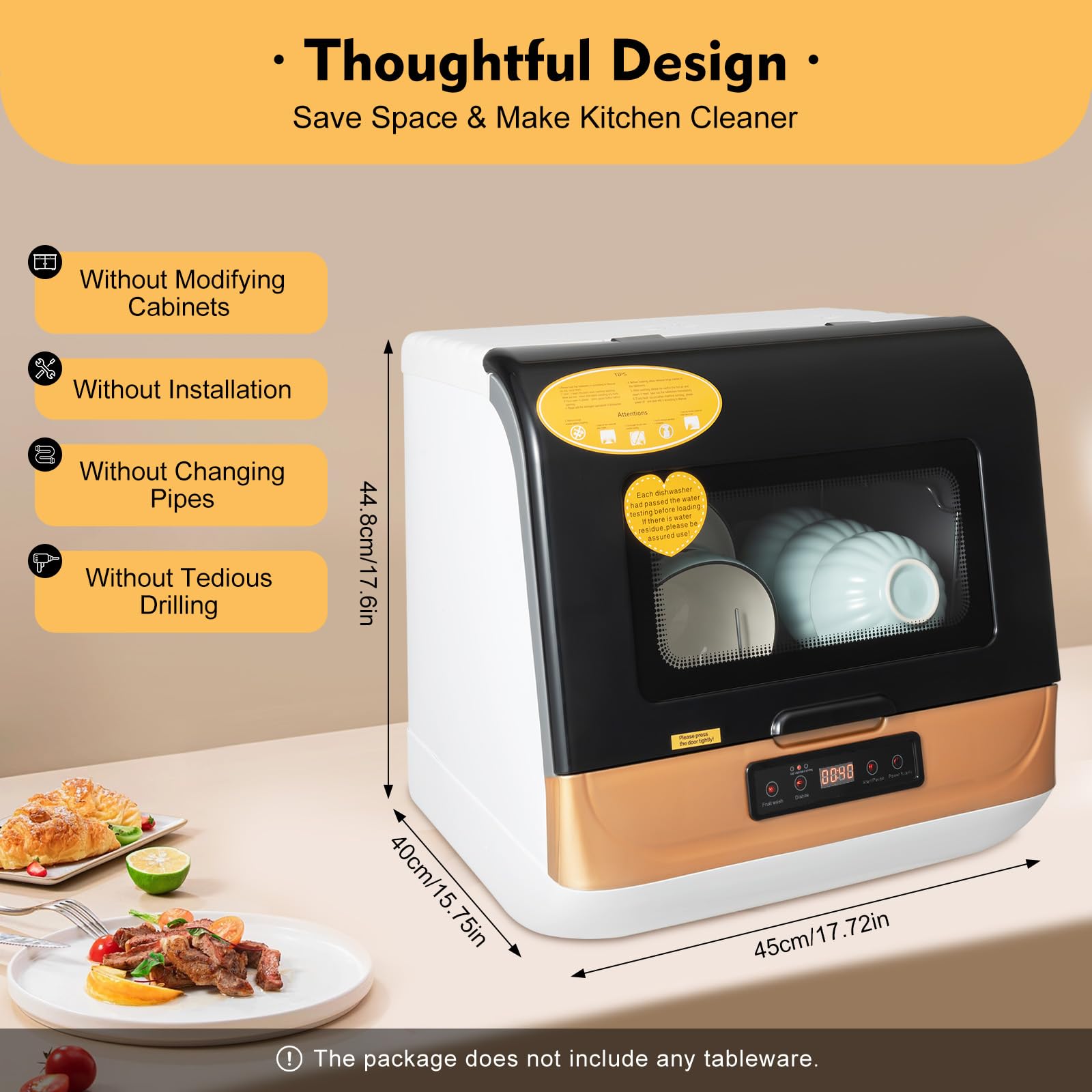 800W Portable Countertop Dishwasher - 3 Wash Modes & 2 Drying Methods, Compact Dishwasher for Small Apartments, Dorms, RVs - No Plumbing Required | Perfect for Kitchen, Studio, Camping & Tiny Homes