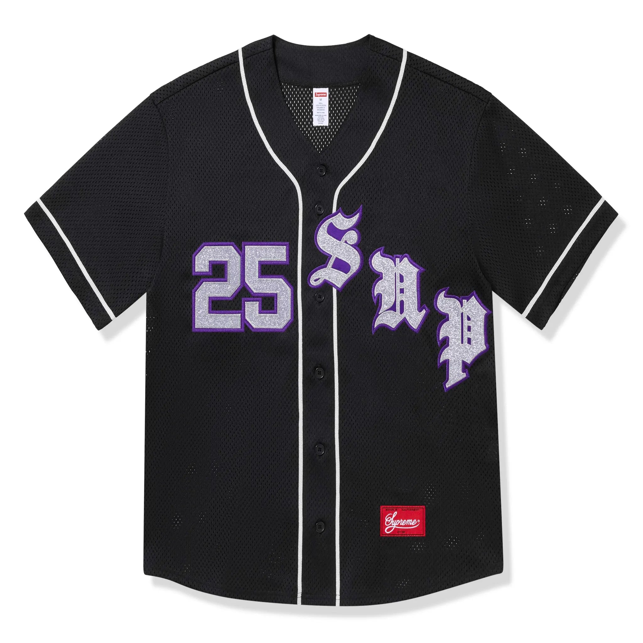 Supreme Old English Black Baseball Jersey - Vintage Style Men's Baseball Shirt for Casual Wear & Street Fashion - Perfect for Sports, Outfits, and Everyday Style