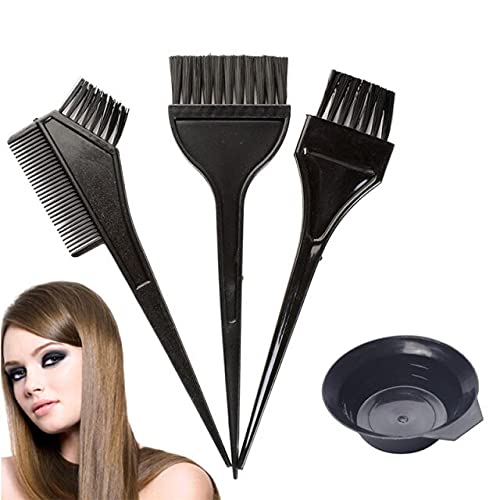 INAAYA Professional Hair Coloring Kit - 4 Pack Hair Dye Brushes & Mixing Bowl for Salon & Home Use | Perfect for DIY Hair Color, Highlights & Root Touch Up (Black)