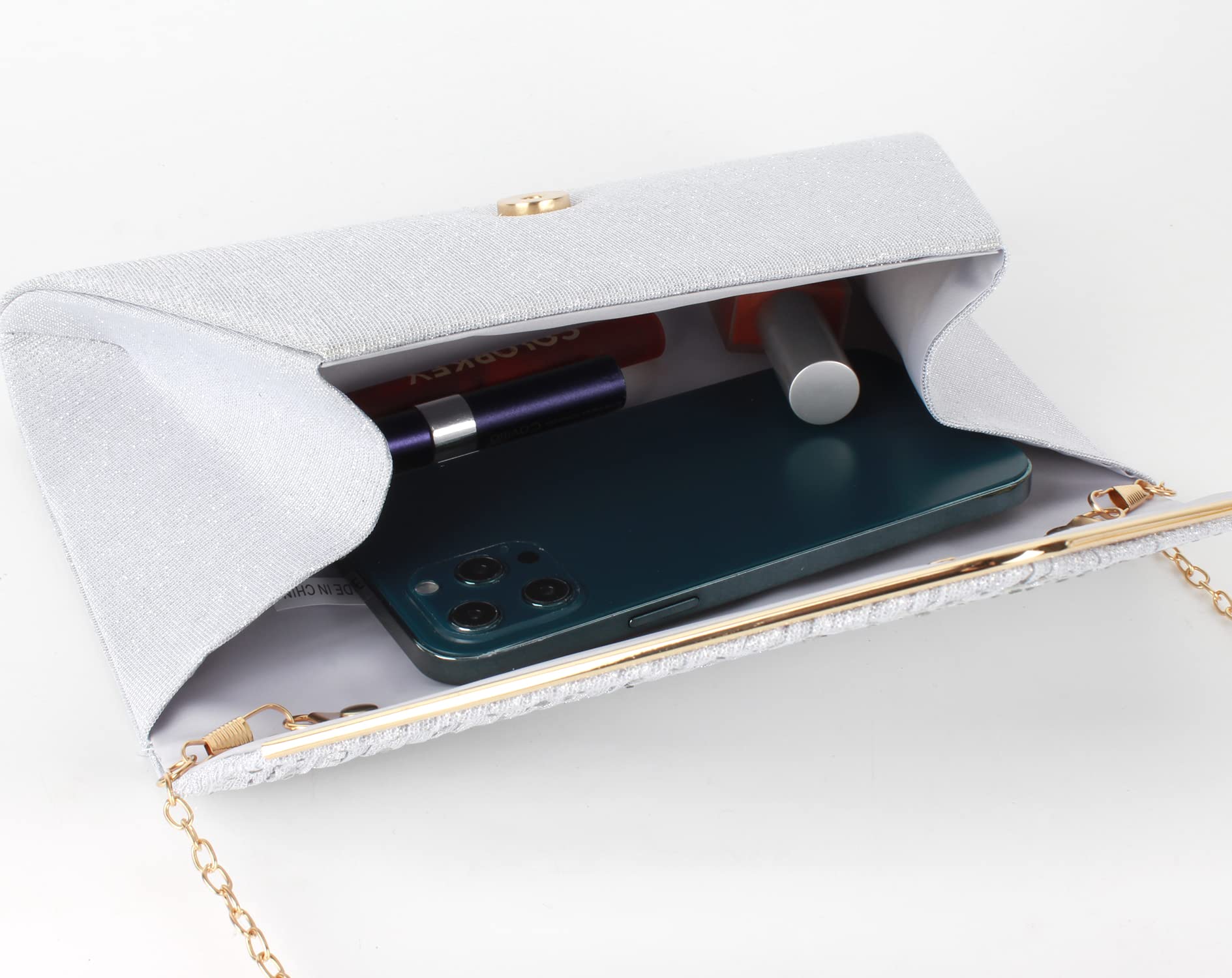 Aisi Women's Rhinestone Studded Flap Envelope Clutch Purse - Elegant Evening Bag with Chain Strap for Party, Prom, Wedding & Special Occasions