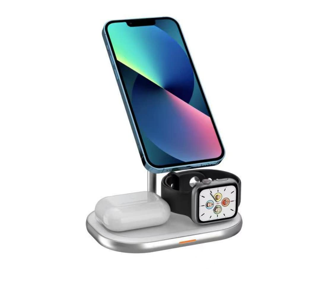 3-in-1 Wireless Charging Station for iPhone, Apple Watch & AirPods - Fast Qi-Certified Charger Stand Compatible with iPhone 15/14/13/12/11/X/XS/XR/XS Max/8 Plus, iWatch Series 9/8/7/6/SE, AirPods Pro/3/2 - Perfect for Bedside, Office & Travel (Black)