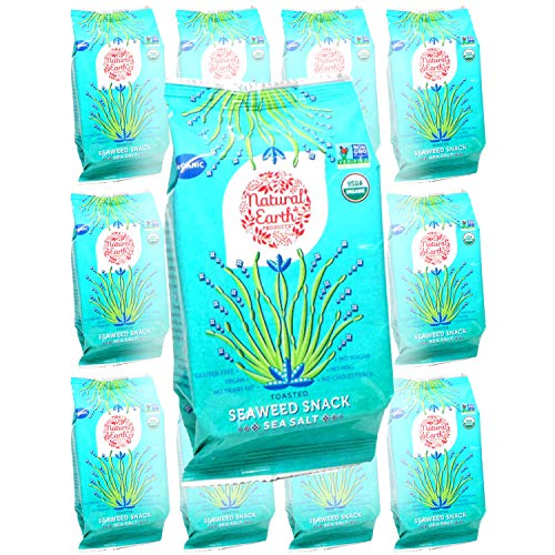 Organic Seaweed Snacks - Gluten Free, Non-GMO, No MSG, No Trans Fat, No Cholesterol, No Sugar - Kosher Certified (5g Sea Salt Flavor, 12-Pack) | Healthy Vegan Snacks for On-the-Go, Office, School & Travel