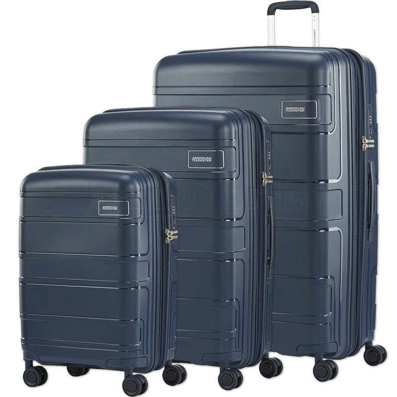 American Tourister Light MAX 3-Piece Luggage Set (Large, Medium, Small) - Navy Blue | Perfect for Family Travel, Business Trips & Weekend Getaways