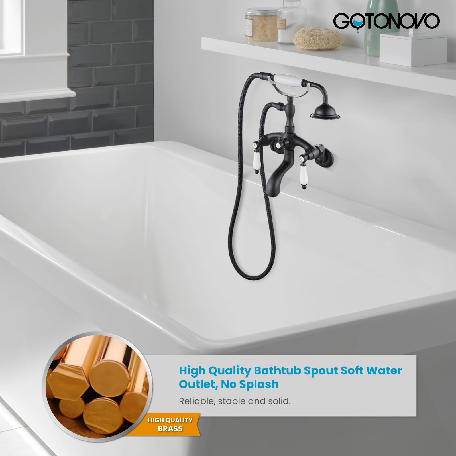 Gotonovo Matte Black Clawfoot Tub Shower Faucet System - Double Handle Wall Mount Bronze Ceramic Telephone Shaped Faucet with Hand Shower Sprayer for Vintage Bathroom & Luxury Spa Experience