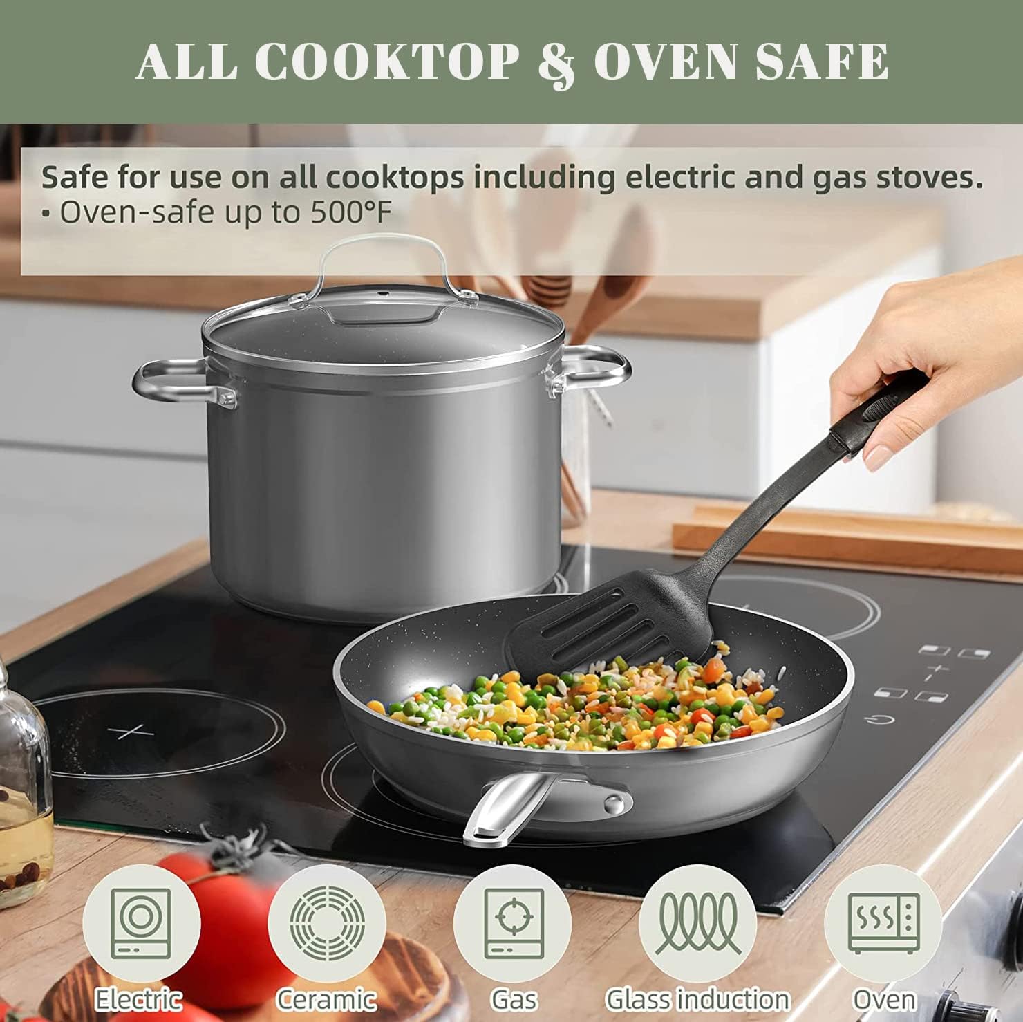 Nuwave 9-Piece Cookware Set - Blue Ceramic Nonstick Coating, Diamond-Infused Scratch Resistant, PFAS-Free, Oven & Induction Safe, Even Heat Distribution with Tempered Glass Lids & Stay-Cool Handles - Perfect for Healthy Cooking, Frying, Baking & Everyday Meal Prep