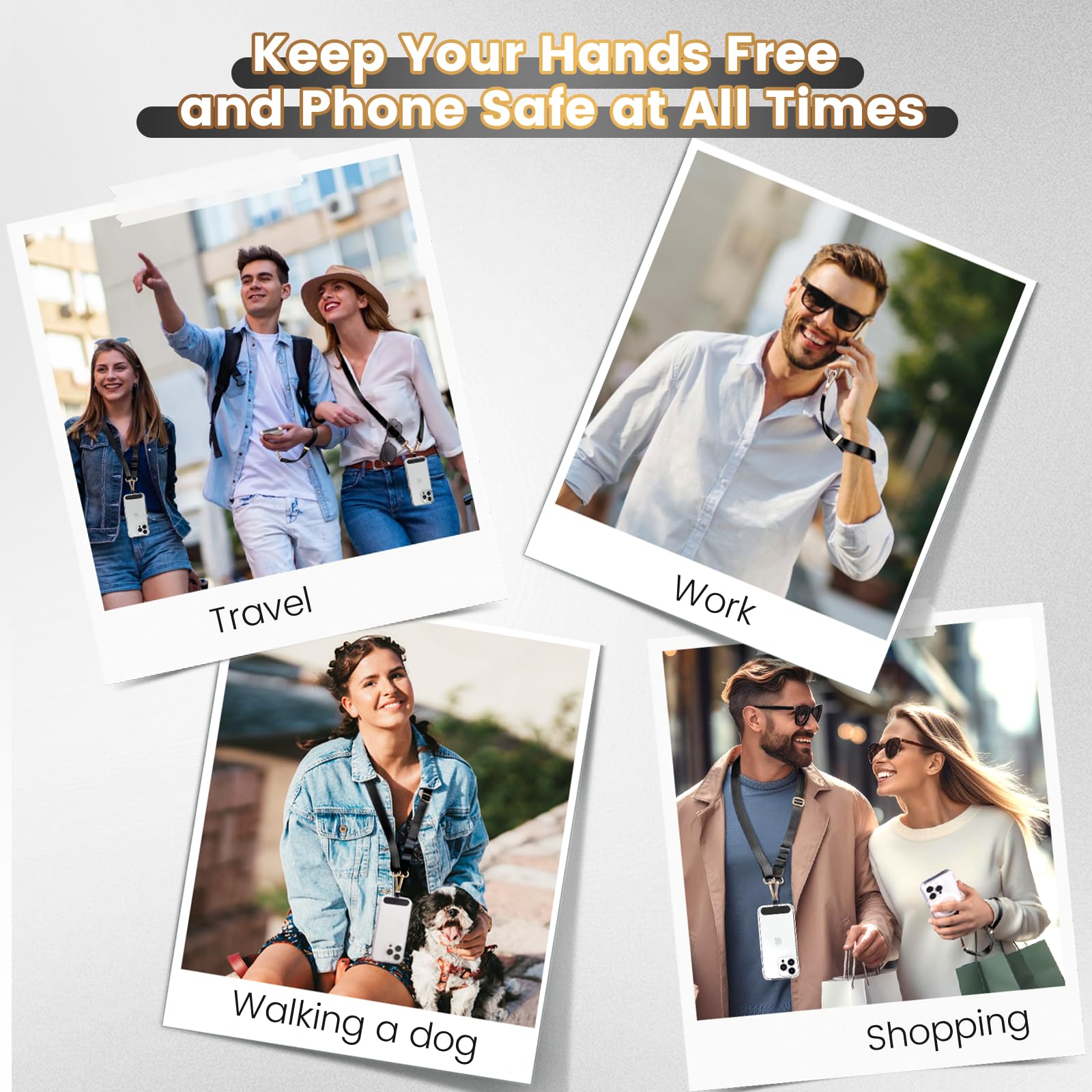 OUTXE Anti-Theft Phone Lanyard Set - 2 Crossbody Straps, 1 Wrist Strap & 4 Tabs - Universal Neck Phone Holder for iPhone, Samsung & Most Smartphones - Perfect for Travel, Work, Gym & Outdoor Activities