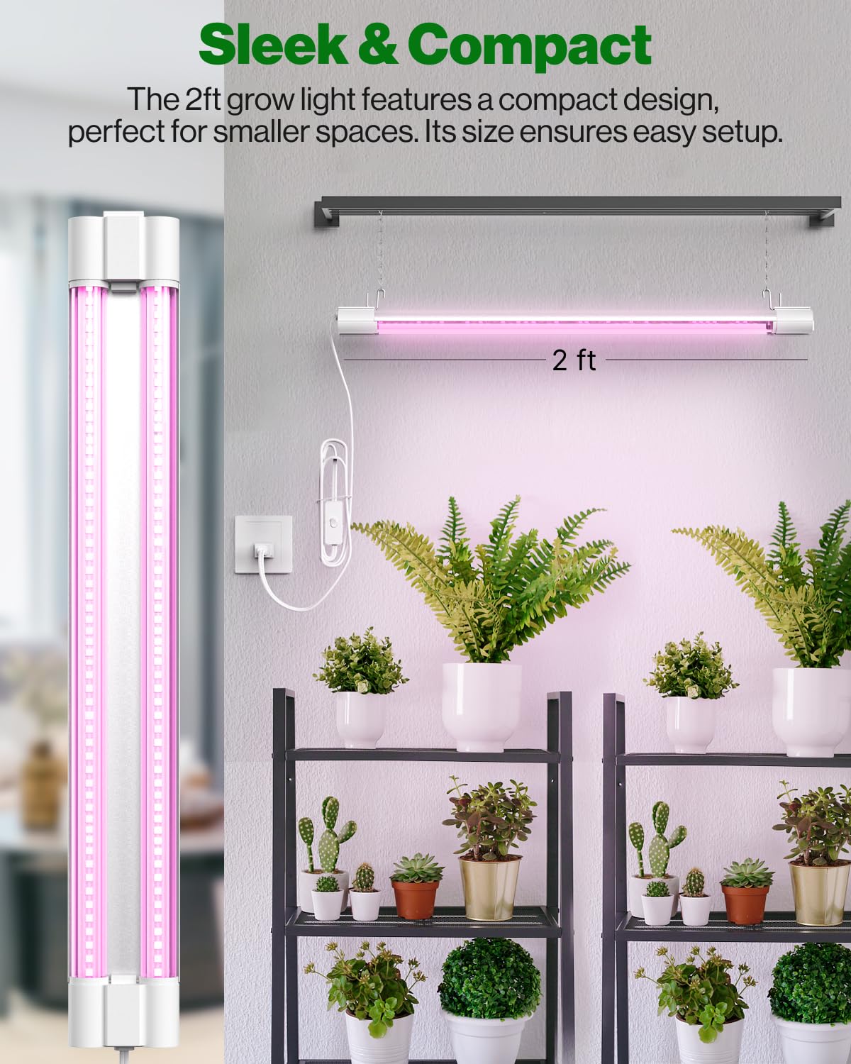 Sunco 8 Pack 2ft LED Grow Light - 20W Full Spectrum Plant Light for Seed Starting, Seedlings & Indoor Plants - Linkable Up to 8 Fixtures with Inline Switch (ETL Certified) - Perfect for Hydroponics, Greenhouses & Home Gardening