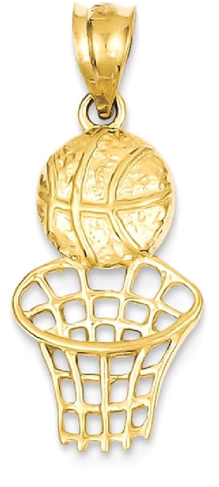 14K Solid Yellow Gold Basketball Hoop Necklace with Net Charm - Sports Jewelry for Women & Men - Perfect for Basketball Fans, Game Day Outfits and Sports-Themed Gifts