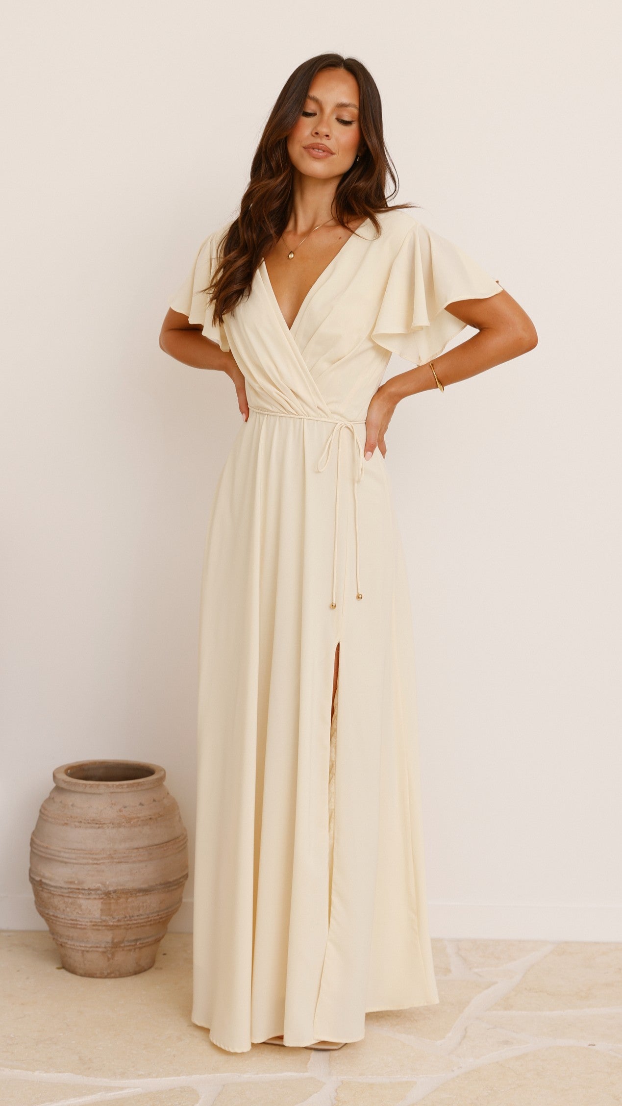 Charlize Women's Maxi Dress - Flowy Long Summer Dress in Yellow, Perfect for Beach Vacations, Parties & Casual Outings