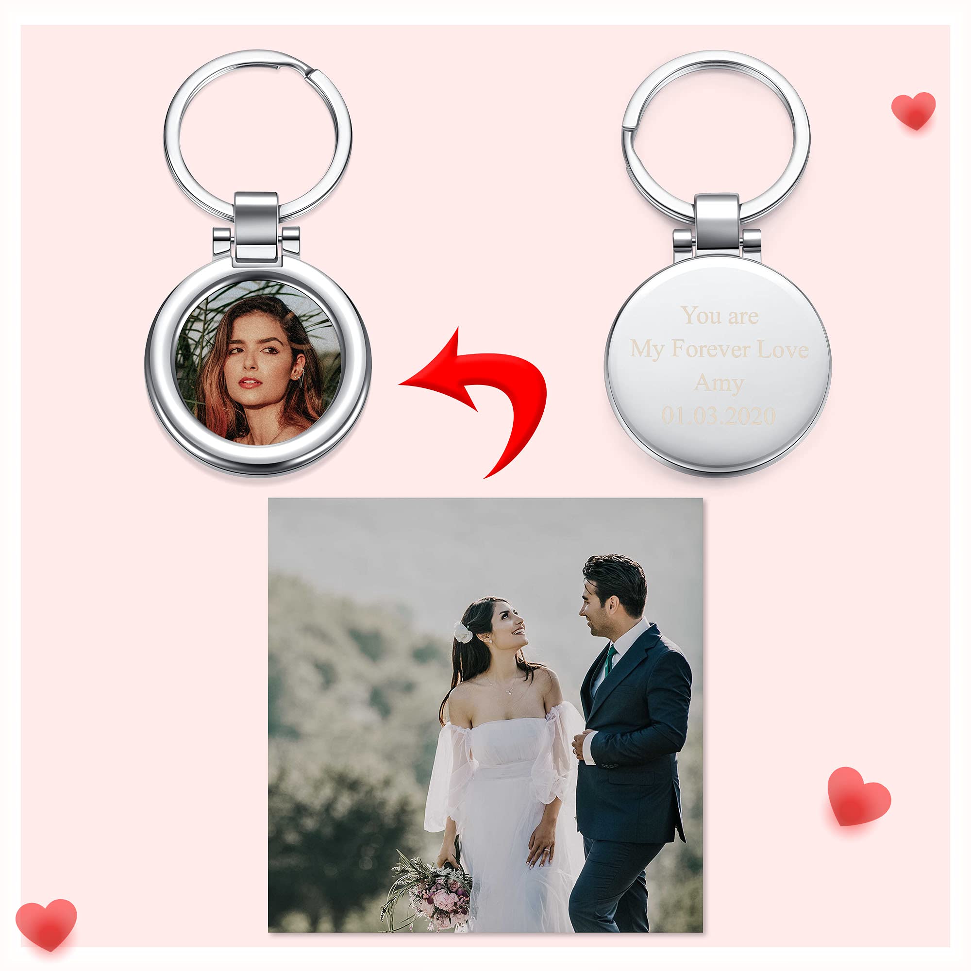 Personalized Custom Photo Keychain - Free Engraving with Colorful Picture & Text - Couple Keychain, Memorial Gift for Anniversary, Valentine's Day - Perfect for Gifts, Keepsakes, and Everyday Carry