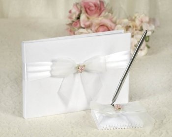Elegant Porcelain Rose Bouquet Wedding Guestbook and Pen Set - Perfect for Bridal Showers, Wedding Receptions & Anniversary Celebrations