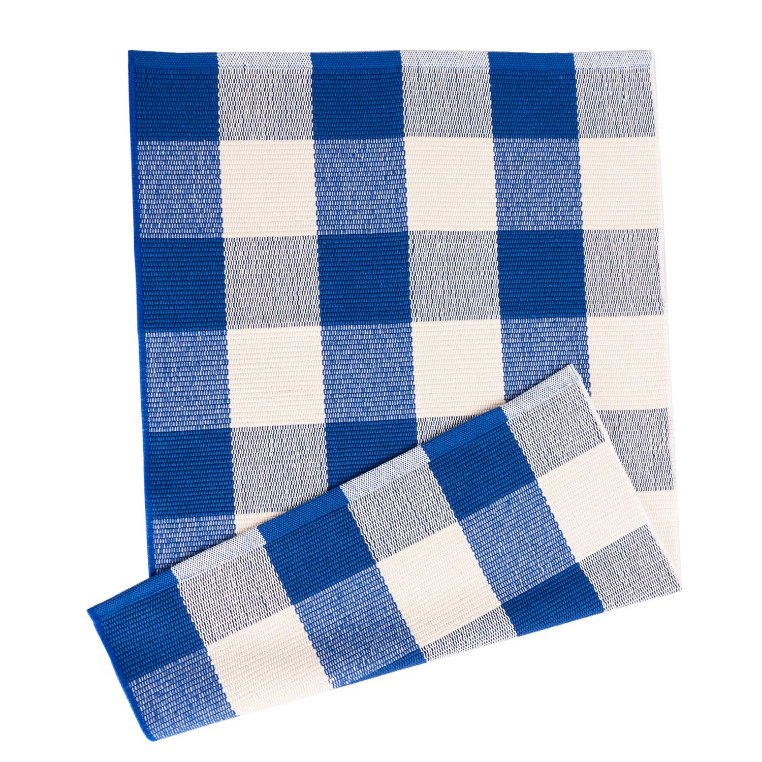 COZRAKON Buffalo Check Rug 23.6'' x 51.2'' - Washable Cotton Plaid Rug for Entryway, Kitchen, Bathroom & Bedroom | Hand-Woven Blue and White Checkered Mat | Perfect for Front Porch, Door Mats & Home Decor