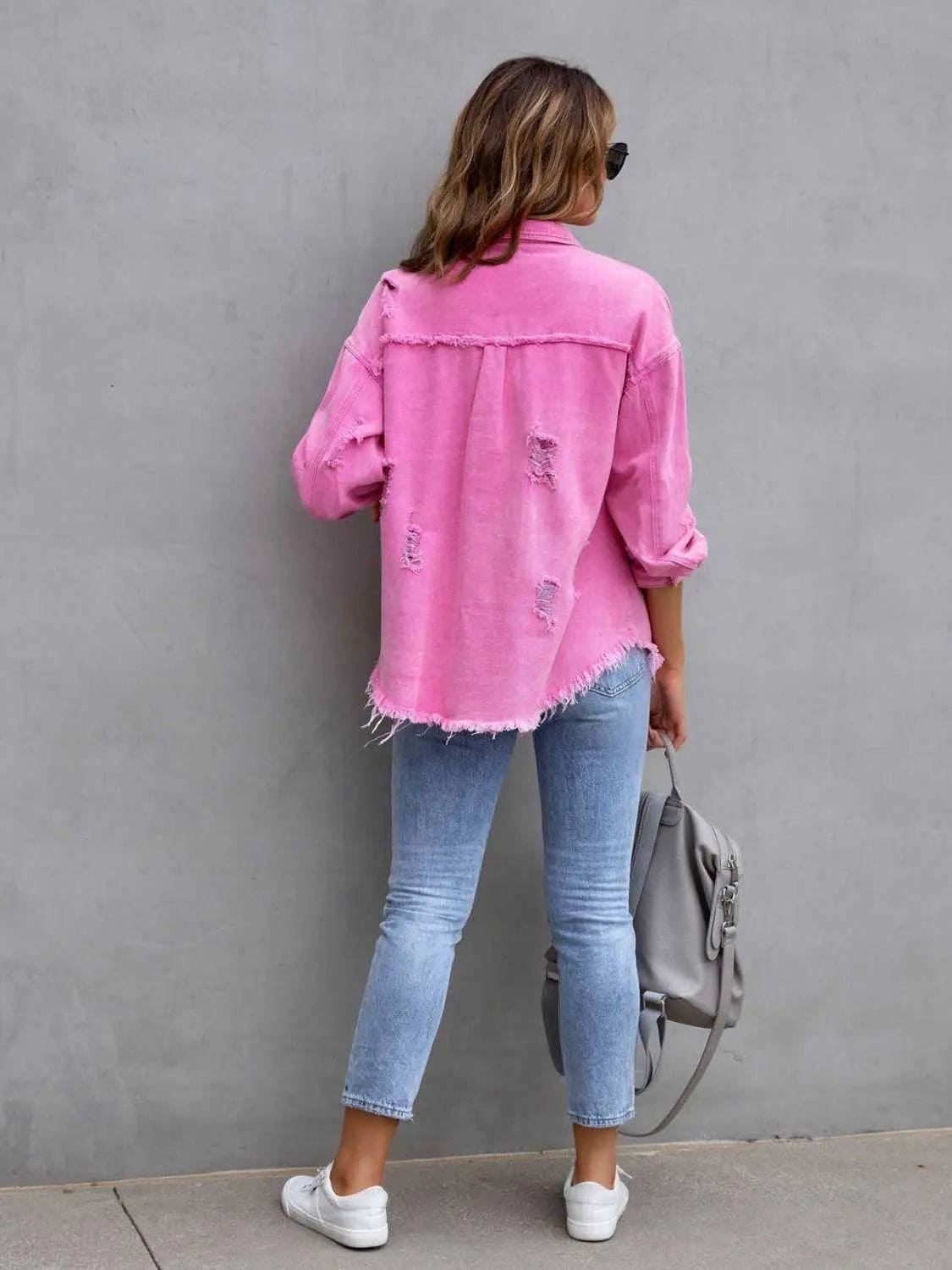 Vintage Distressed Drop Shoulder Denim Jacket for Men & Women - 90s Grunge Style Denim Coat with Button Front - Perfect for Casual Outfits, Streetwear & Fall Layering