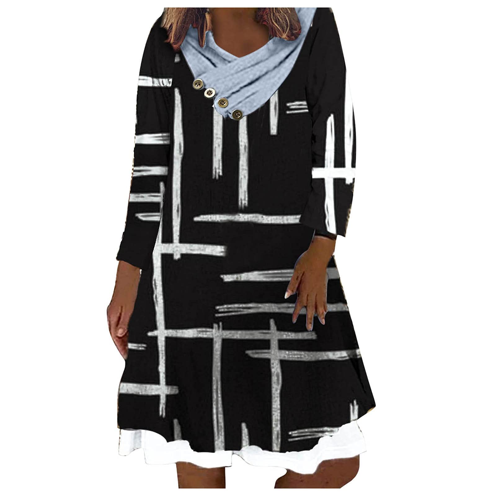 Sinpiling Women's Long Sleeve Floral Print Button Front Dress - Fake Two Piece Design for Party, Holiday, Homecoming & Casual Wear | Perfect for Weddings, Date Nights & Office Outfits