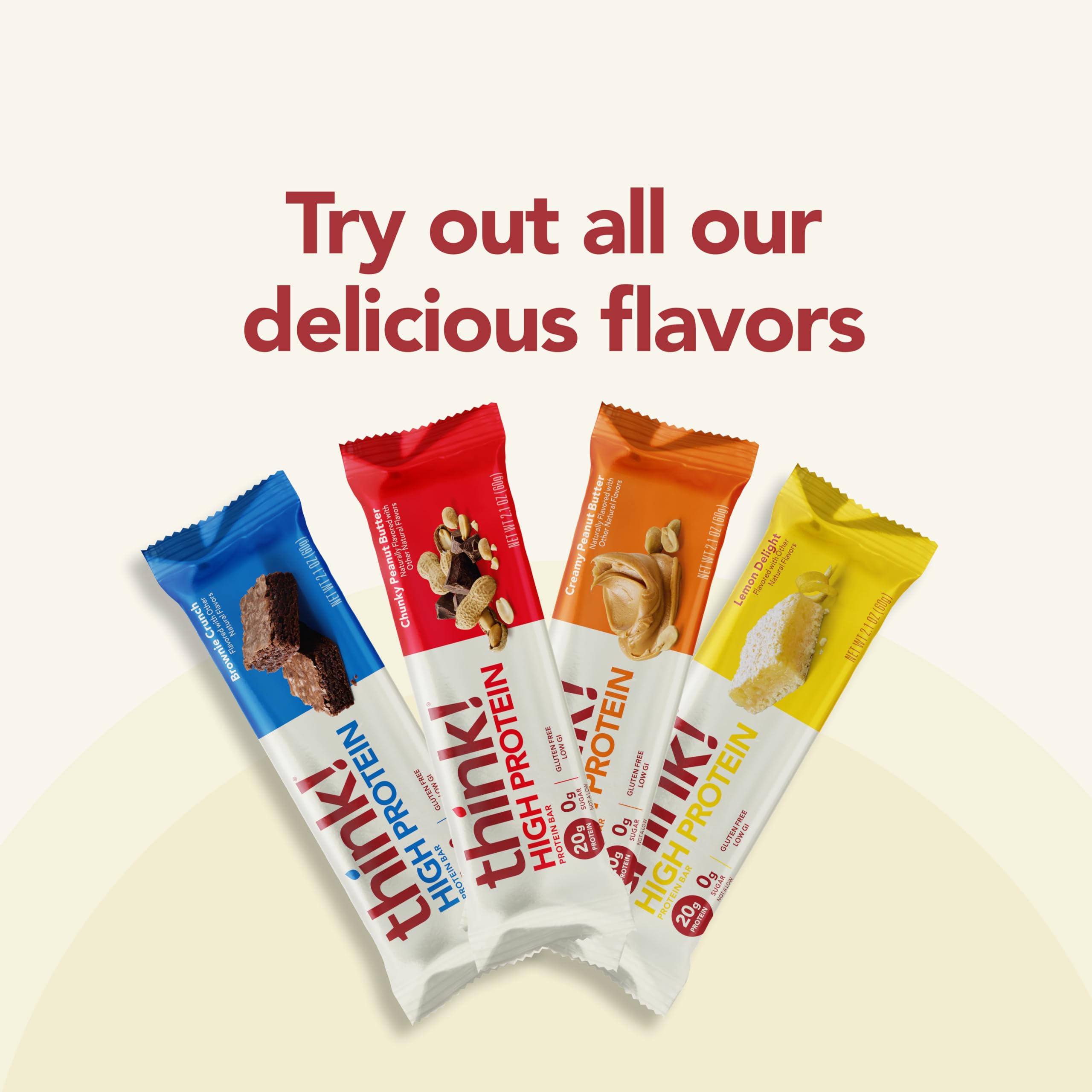 Think! Protein Bars - High Protein Snacks, Gluten Free, Kosher Friendly, Chunky Peanut Butter Flavor, 2.1 Oz per Bar (10 Count) - Perfect for Workouts, Hiking & Healthy On-the-Go Snacking