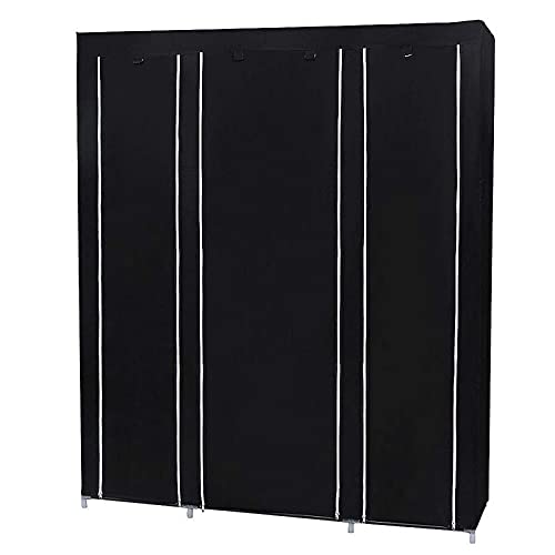 QWK Portable Wardrobe Closet - 3-in-1 Storage Solution for Clothes, Shoes & Accessories | Space-Saving Bedroom Furniture with Shelves & Hanging Rod | Ideal for Small Apartments, Dorms & Home Organization (Color: White)