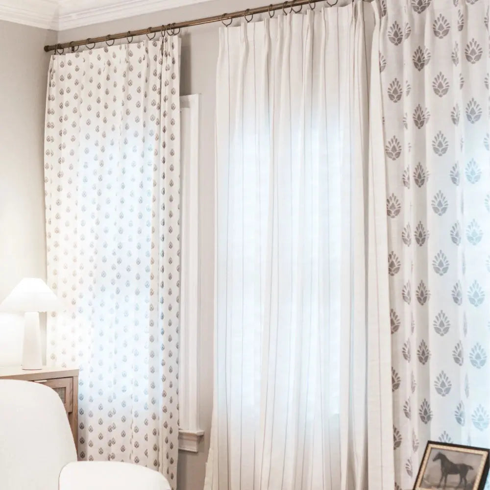 Stefana Silver Print Linen Blend Curtains - Elegant Pleated Drapes for Living Room & Bedroom Window Decor