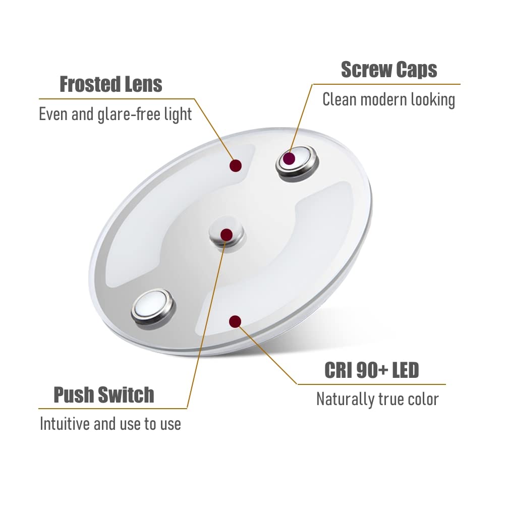 12V RV Boat Interior LED Puck Light - 3 Inch Dimmable Acrylic Disk Light with Blue Nightlight for Camper Van, Motorhome & Truck Trailer Lighting (Warm White) | Perfect for Bedroom, Kitchen & Cabinets