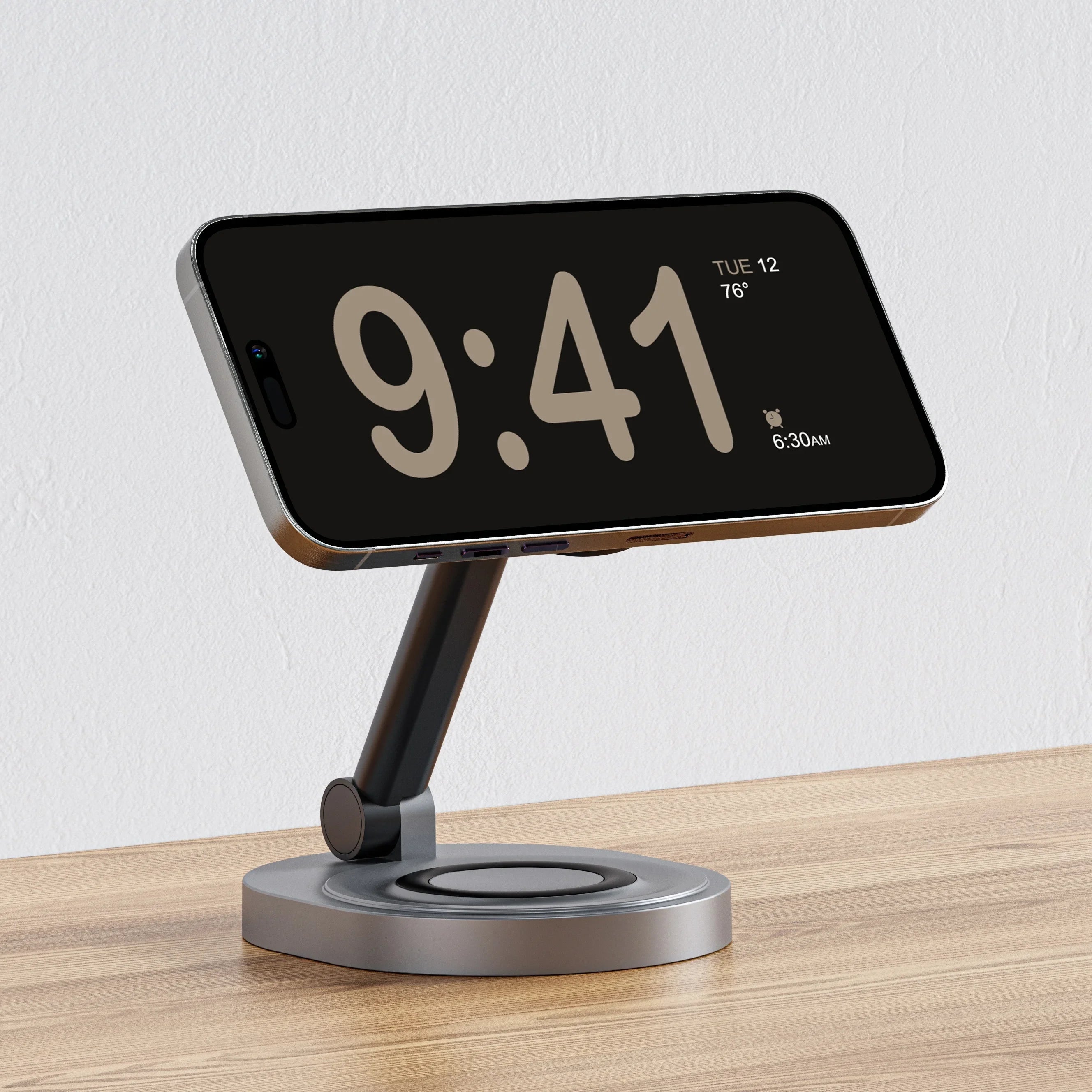 2 in 1 Wireless Charger Stand for iPhone & Android - Fast Charging Phone Holder with LED Indicator for Bedroom, Office & Car (Black)