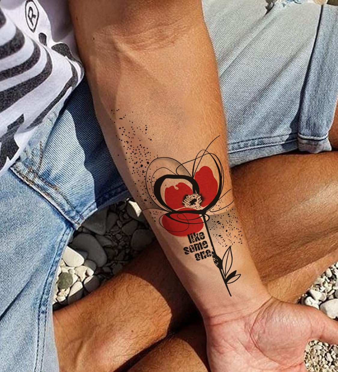 Waterproof Temporary Tattoo Stickers for Men & Women - Realistic 3D Flowers, Butterflies, Stars, Angels & Wolf Designs - Armband & Word Tattoos - 17X9.5 cm (KTH-51) - Perfect for Parties, Festivals, Cosplay & Everyday Fashion