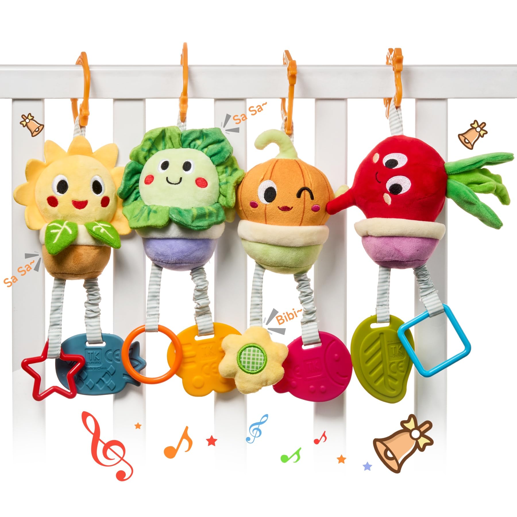 TUMAMA Baby Toys 0-12 Months - Soft Hanging Stroller & Crib Toys with Teether, Rattles & Crinkle Sounds - Sensory Developmental Toys for Newborns & Infants - Perfect for Car Seat, Stroller & Nursery Playtime