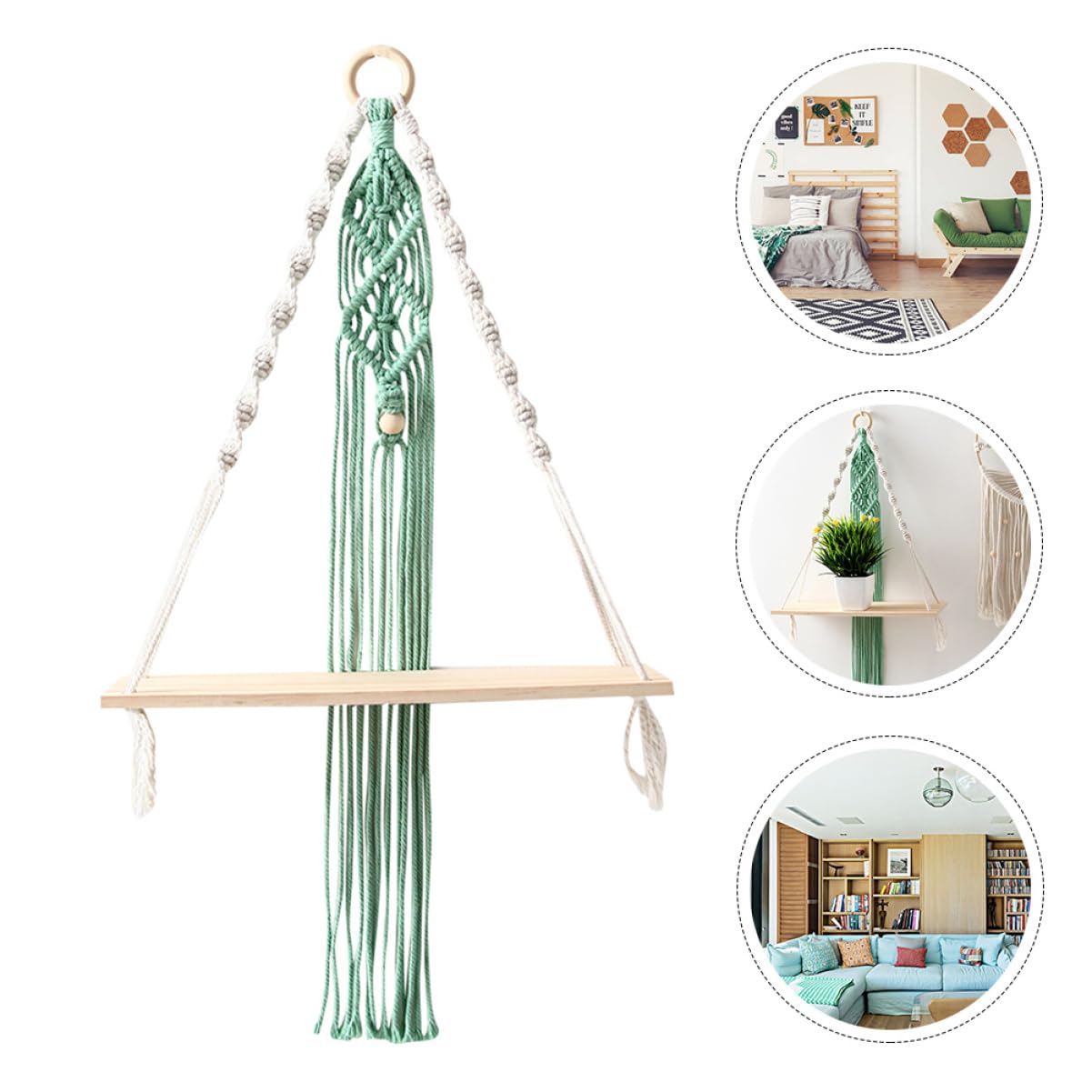 KOMBIUDA Cotton Swing Rope Wall Shelf - Hanging Storage Rack for Home Organization | Space-Saving Decor for Bedroom, Bathroom & Kitchen
