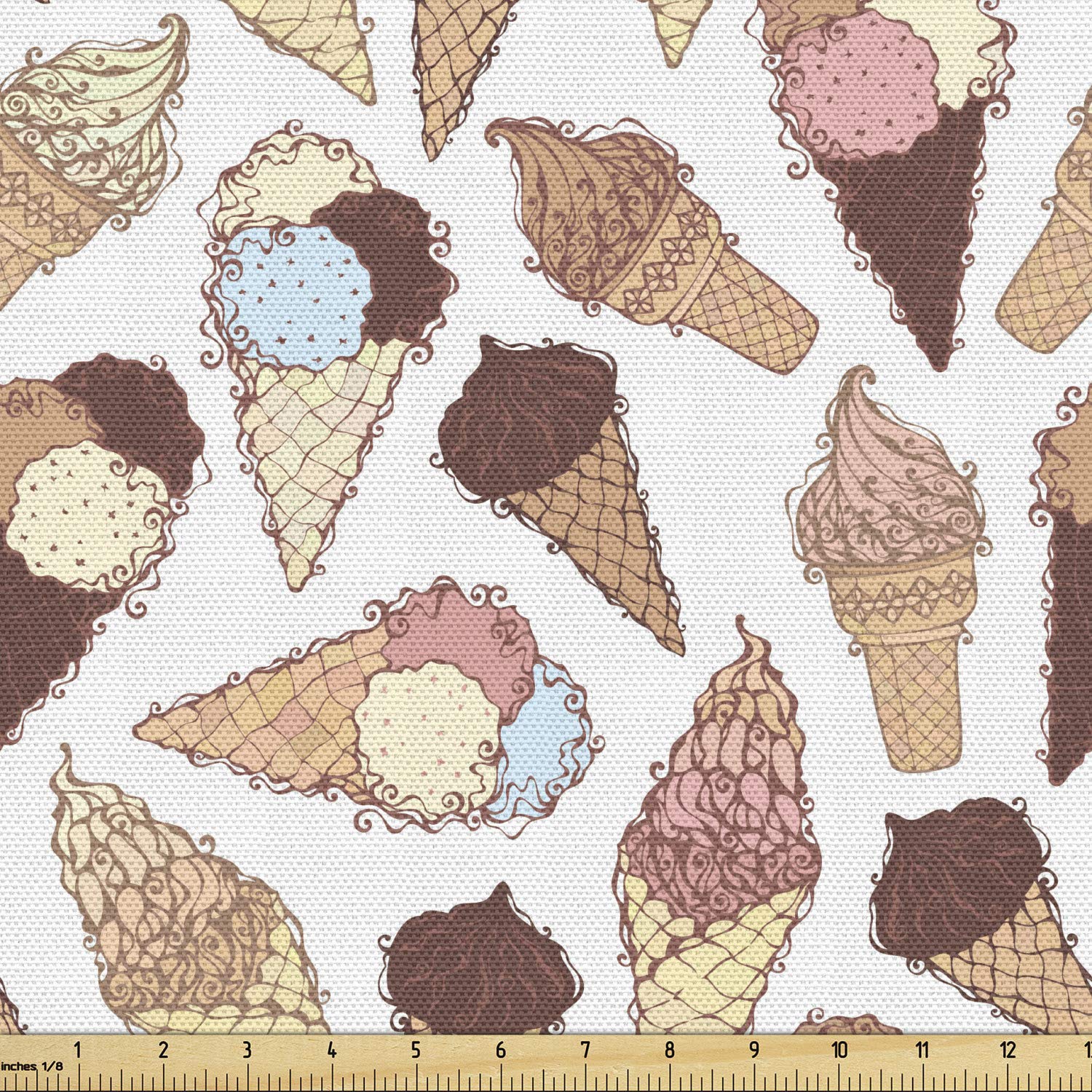 Ambesonne Ice Cream Fabric - 3 Yards, Brown Beige for Upholstery & Home Decor