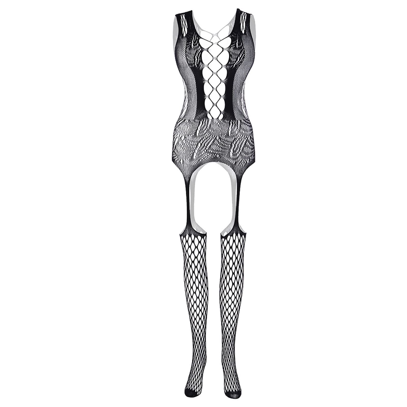 Sexy Women's Lingerie Fishnet Bodystocking - Black One Size Lace Underwear Nightwear Chemise Bodysuit for Valentine's Day & Romantic Nights