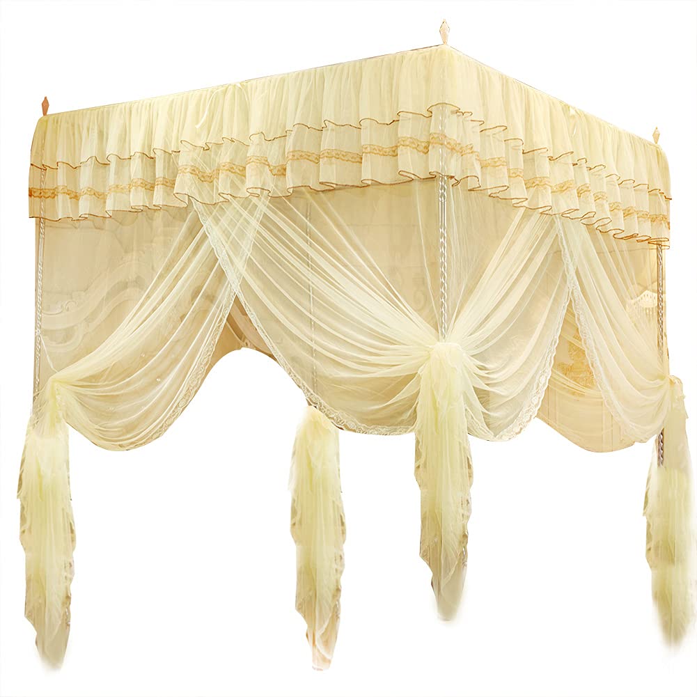 Elegant Lace Bed Canopy Curtains - 3 Side Openings for Home Bedroom Decor (180x200x200cm) | Perfect for Romantic Bedroom, Wedding Decor & Boho Chic Style