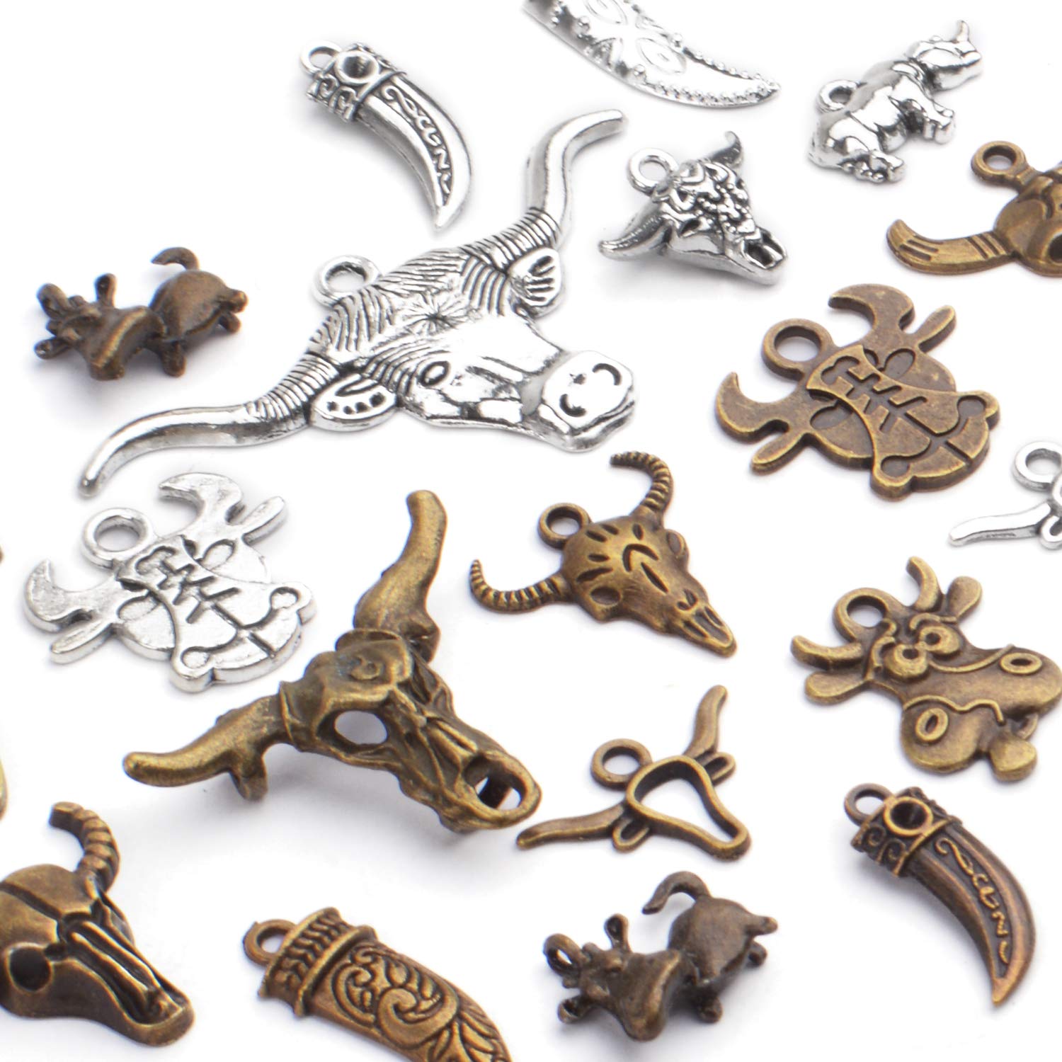100g (40-60pcs) Mixed Cow Charms - Alloy Cattle Pendant Charms for Jewelry Making - Vintage Style DIY Bracelet & Necklace Craft Supplies - Perfect for Western, Farm, and Country Themed Jewelry Creations