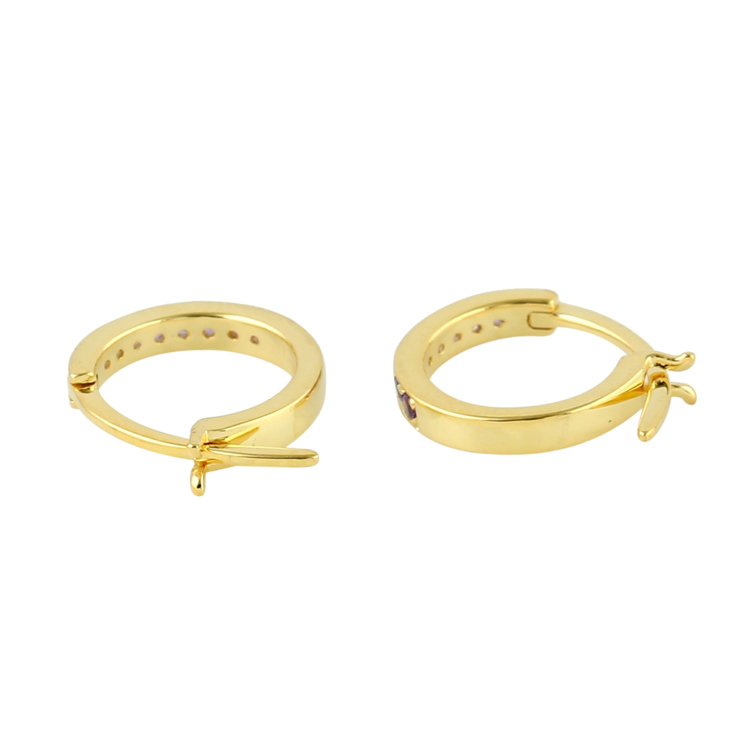 10K Yellow Gold Huggie Earrings with Pave Amethyst - February Birthstone Jewelry for Women, Gift for Valentine's Day, Anniversary or Special Occasions
