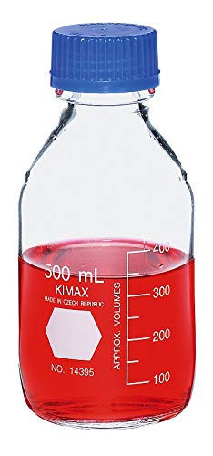 KIMBLE 2000mL Glass Media Storage Bottle with Cap - 4-Pack for Laboratory, Science Experiments, and Chemical Storage