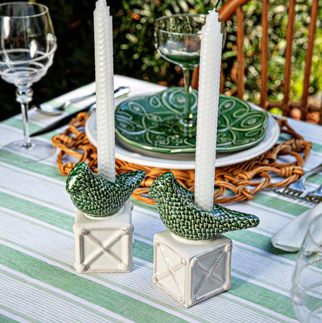 Juliska Berry & Thread Bird Topiary Candlestick Set of 2 - Elegant Floral Candle Holders for Dining Table, Wedding Centerpiece, and Home Decor