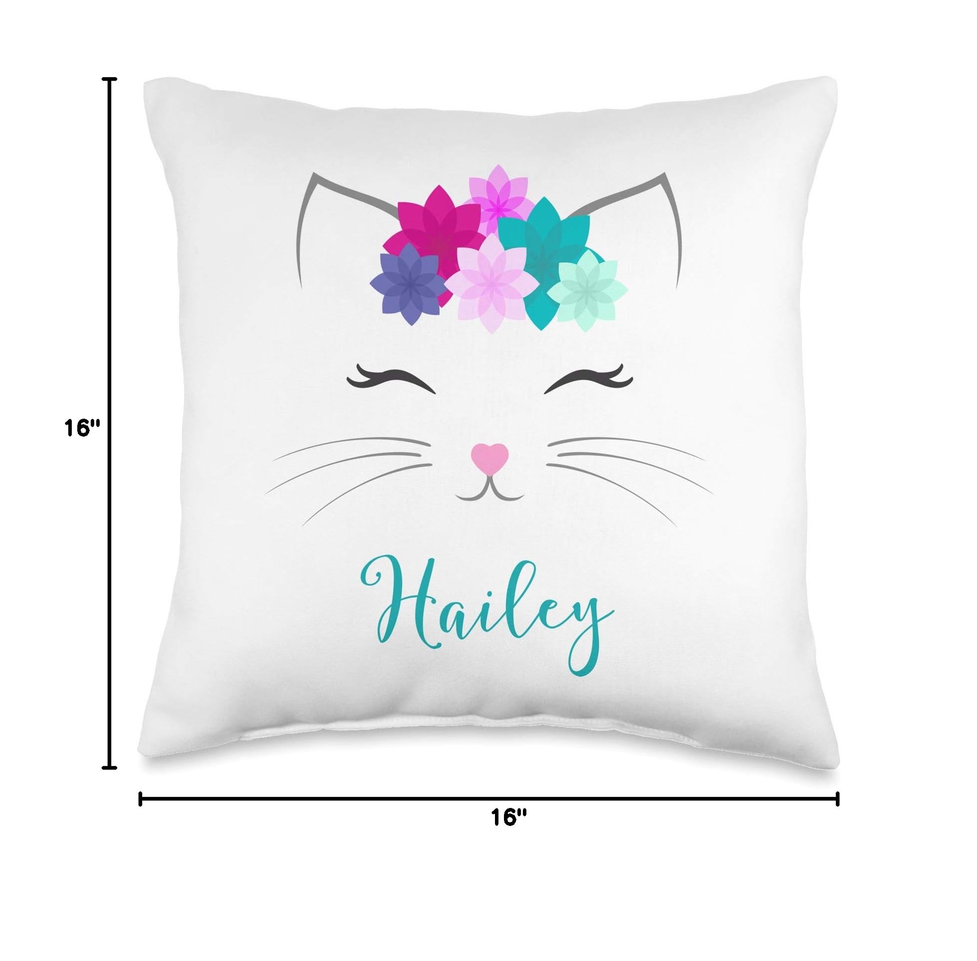 Hailey Name Gift for Girls - Personalized Kitty Cat Throw Pillow | Cute Bedroom Decor for Kids Room, Nursery & Dorm | Soft Plush Pillow for Reading Nook, Birthday Present & Cozy Home Decor